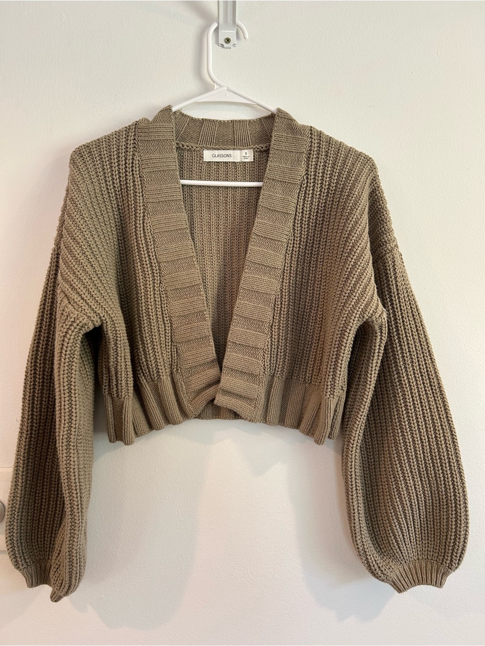 Glassons Olive-Tan Cropped Ribbed Cardigan